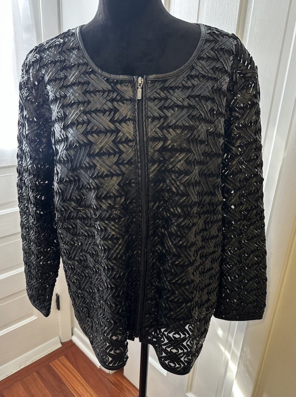 Women's Multiples Partial Sheer Black Full Zip Jacket Plus Size 1X Artsy Modern